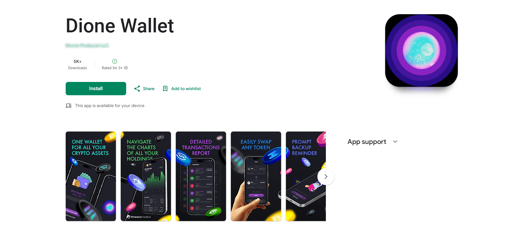 Dione Wallet user interface